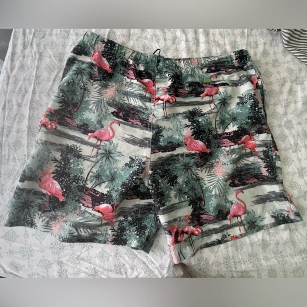 Surfcuz Swimming Trunks - green blue white pink - nylon mesh - size 36 waist